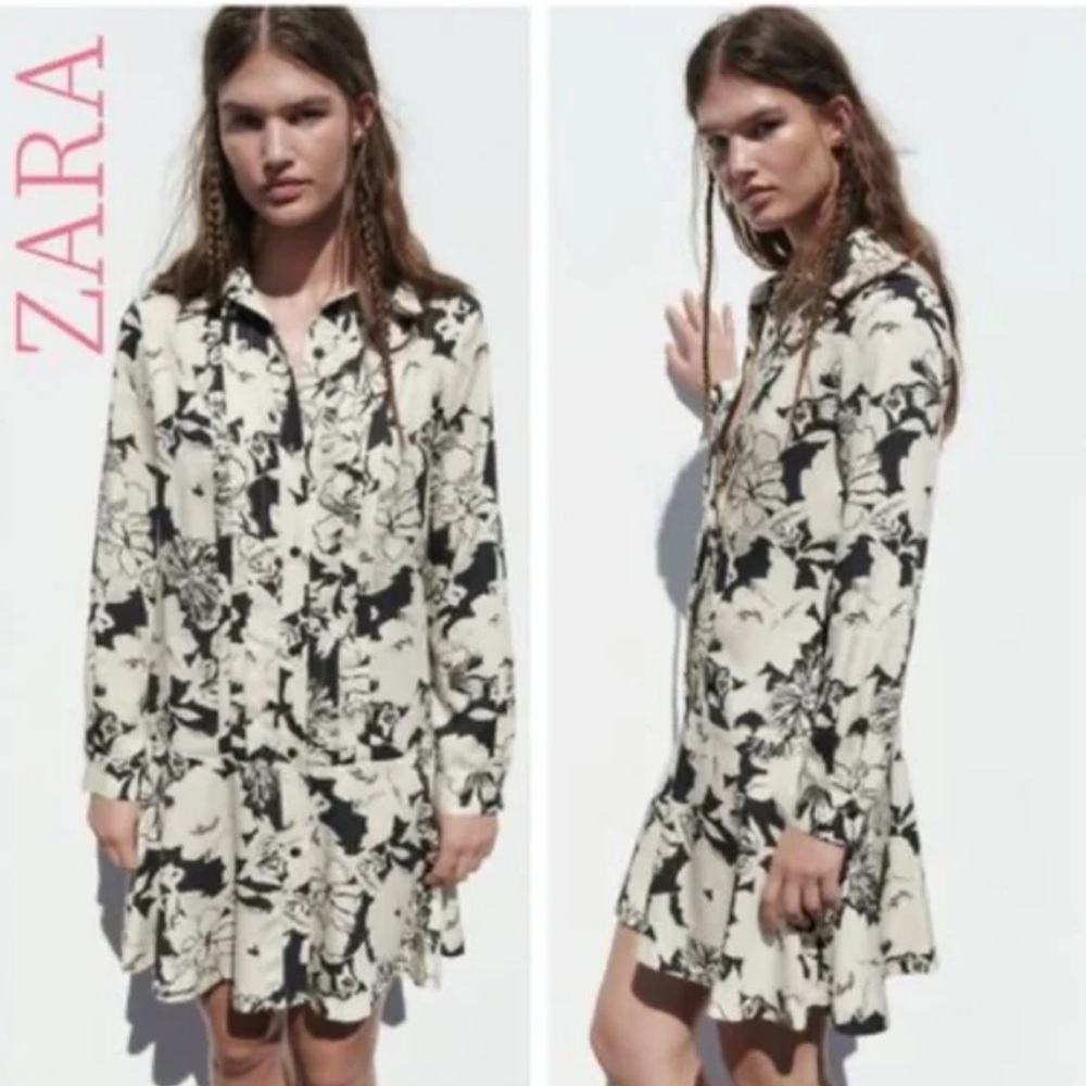 C7 Zara Black and White Floral‎ Dress